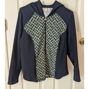Chico's Zenergy Hooded Casual Zip Front Jacket 2 Navy Blue Large Spring Walking